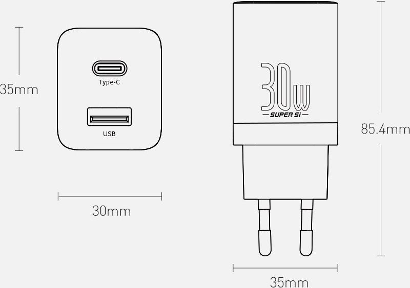 Karikues Baseus Super Si Pro, 1 x USB A 1 x USB C, i zi