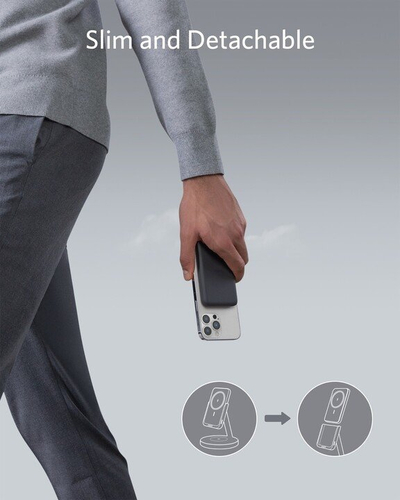 Karikues wireless Anker PowerWave Mag-Go Stand 2në1, me powerbank të lëvizshëm 5000mAh, i zi