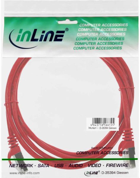 Kabllo rrjeti InLine (72522R), SF/UTP, kat.5e, 0.25m, e kuqe