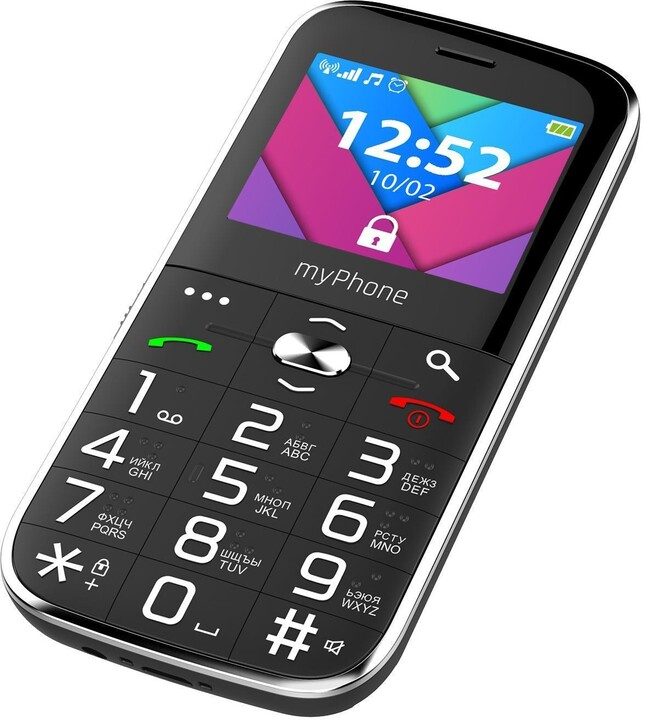 Celular myPhone Halo C Senior, 16 GB, me mbajtëse karikimi, i zi