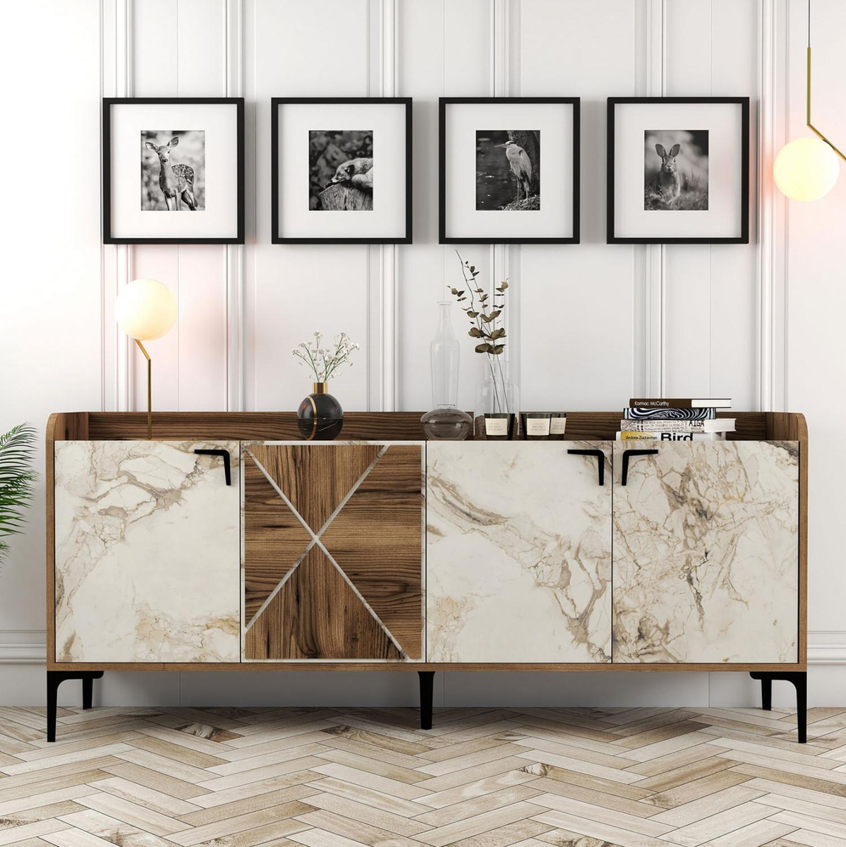 Komodë melamine 180×35×78 cm (HM9433.02), bardhë
