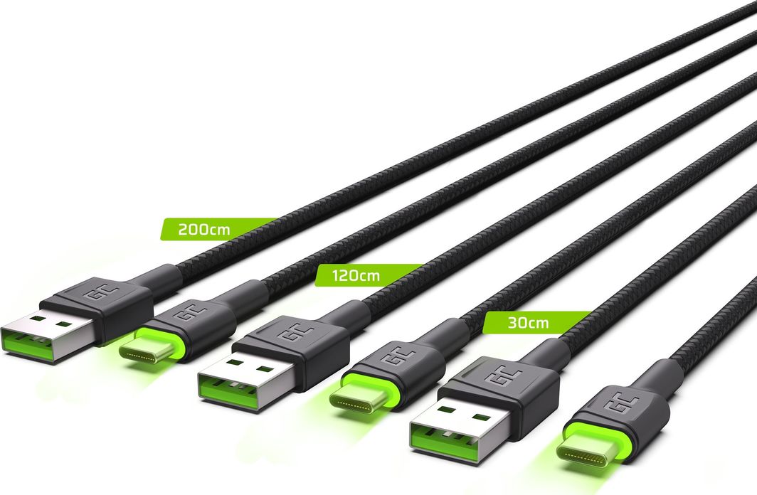 Set kabllosh USB Green Cell, USB-C, QC 3.0, 30cm, 120cm, 200cm