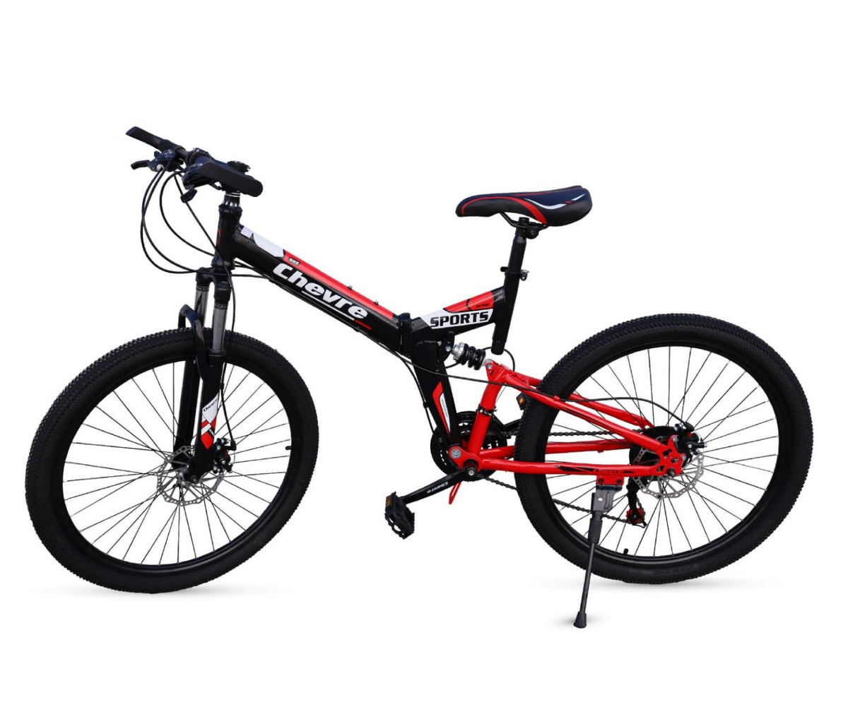 BICIKLETE 26" CHEVRE METAL FRAME ME ARMOTIZUES 21SPEED 38MM FOLDING /Zezë Kuqe BICIKLETE 26" CHEVRE METAL FRAME ME ARMOTIZUES 21SPEED 38MM FOLDING /Zezë Kuqe