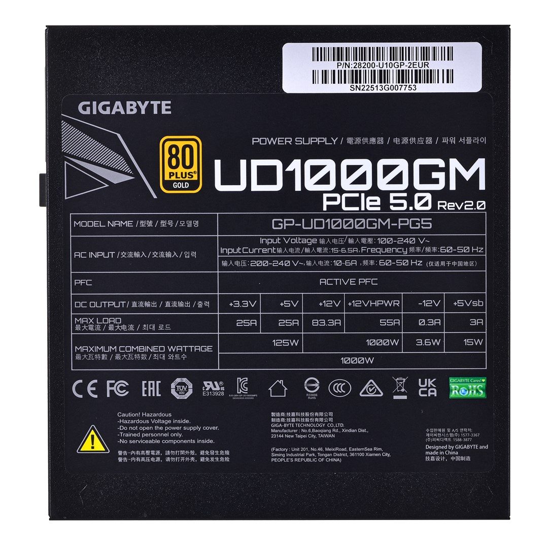 Burim energjie modular Gigabyte UD1000GM PG5, 20+4 pin ATX, 1000 W