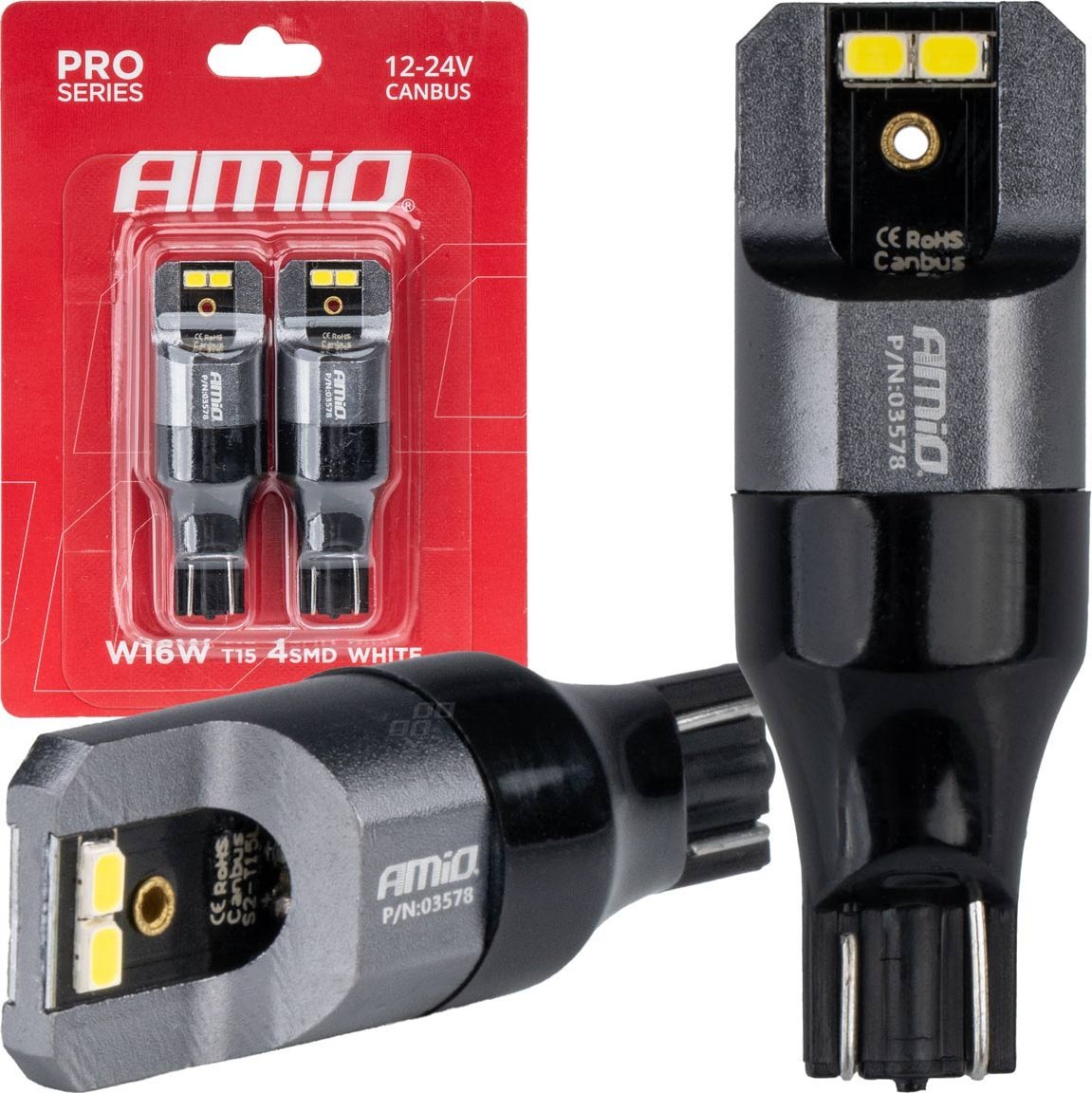 Llambe LED AMiO CANBUS PRO T15 W16W, 12V 24V, 6000K, e bardhe | GjirafaMall