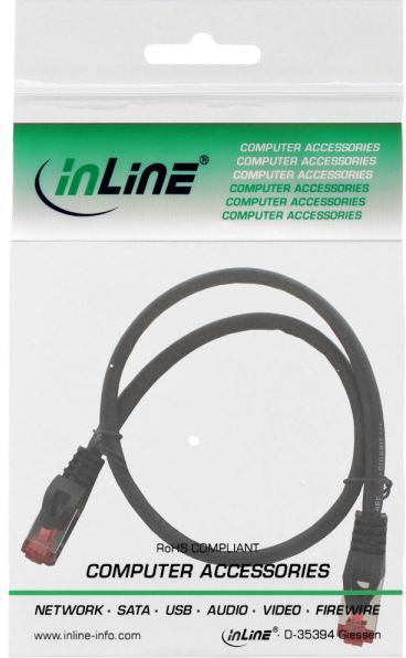 Kabllo rrjeti InLine S / FTP, PiMF, Cat.6, 250MHz (76950S), pa halogjen, e zezë 0,5 m 