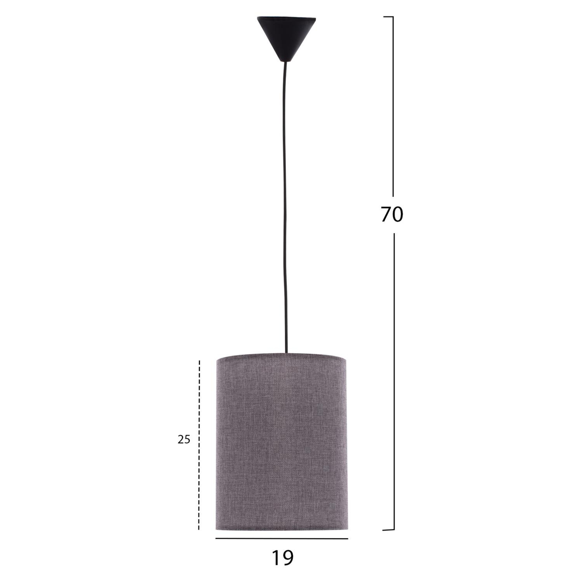 Llambë e varur tavani tavani, abazhur stof cilindrik Ø19×70 cm HM7623.03, gri