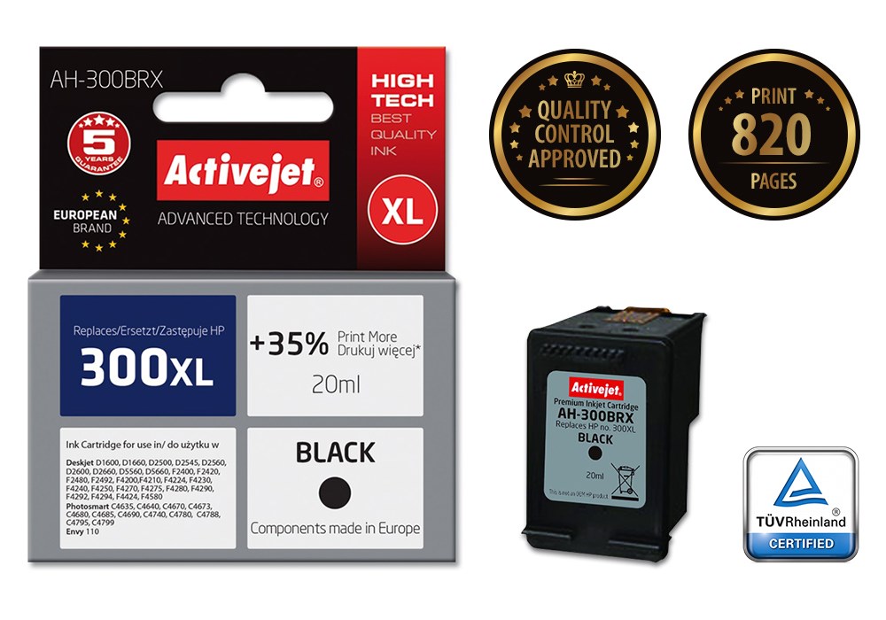 Ngjyrë për printer Activejet Ink (zëvendësim për HP 300XL CC641EE), 20 ml, e zezë Ngjyrë për printer Activejet Ink (zëvendësim për HP 300XL CC641EE), 20 ml, e zezë
