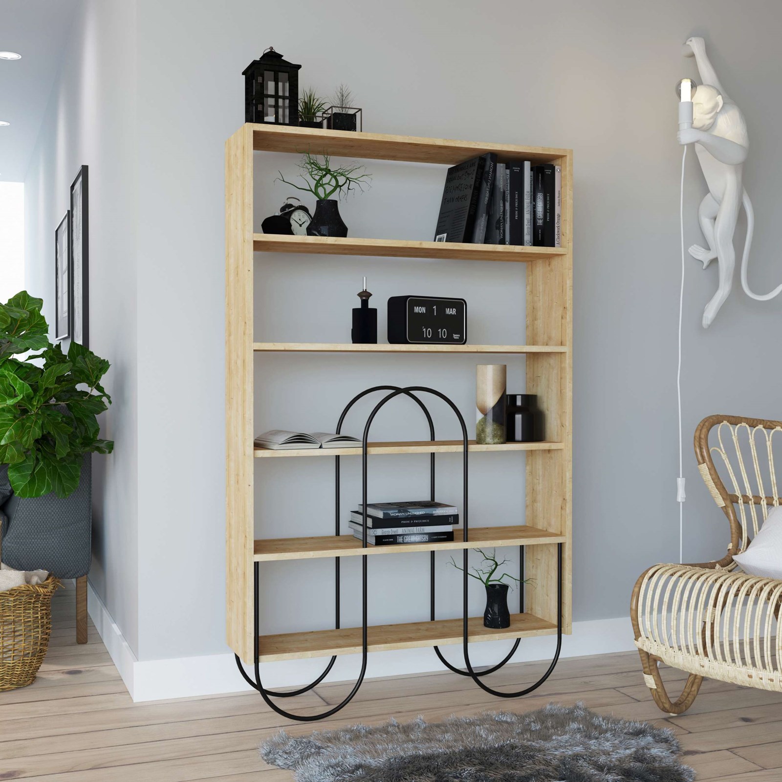 Raft për libra Norfolk Decortie (96 x 26 x 160 cm), kafe e hapur