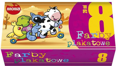 Ngjyra temepera për fëmijë Pulio Mona, 8 ngjyra, 20ml