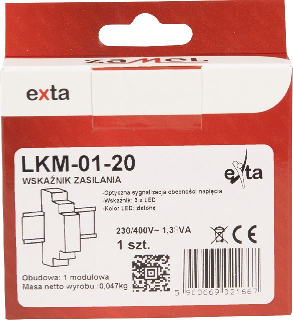 Sinjalizues i furnizimit me energji 230V / 400V 3xLED, i gjelbër, LKM-01-20 (EXT10000037)