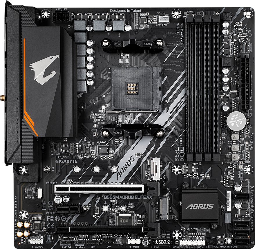 Pllakë amë Gigabyte B550M AORUS ELITE AX, AMD B550, Socket AM4, 4 slota, Bluetooth, Wi-Fi 6, Micro ATX