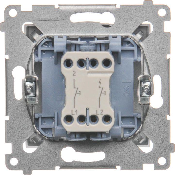 Kontakt-Simon Двоен Прекинувач на Копче, 10A 250V, Сребрен