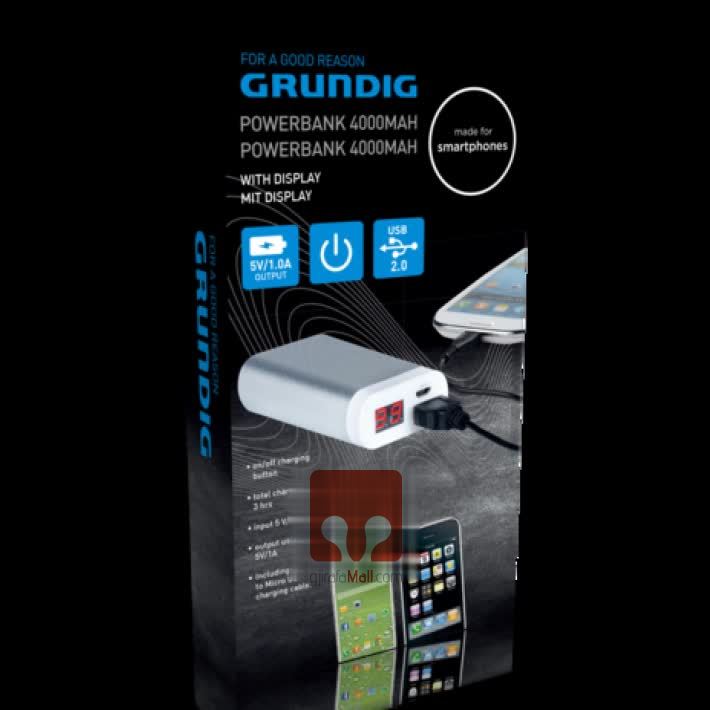 Powerbank Grundig, 4000mAh, i hirtë/argjendtë