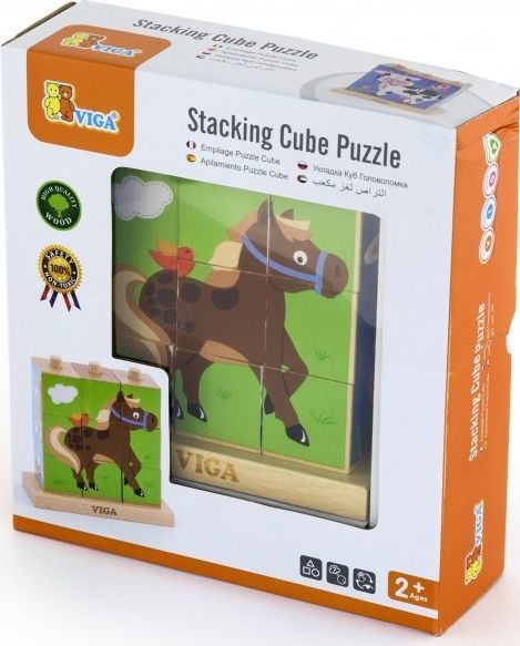 Lodër blloqe puzzle Viga Farm, 9 elemente
