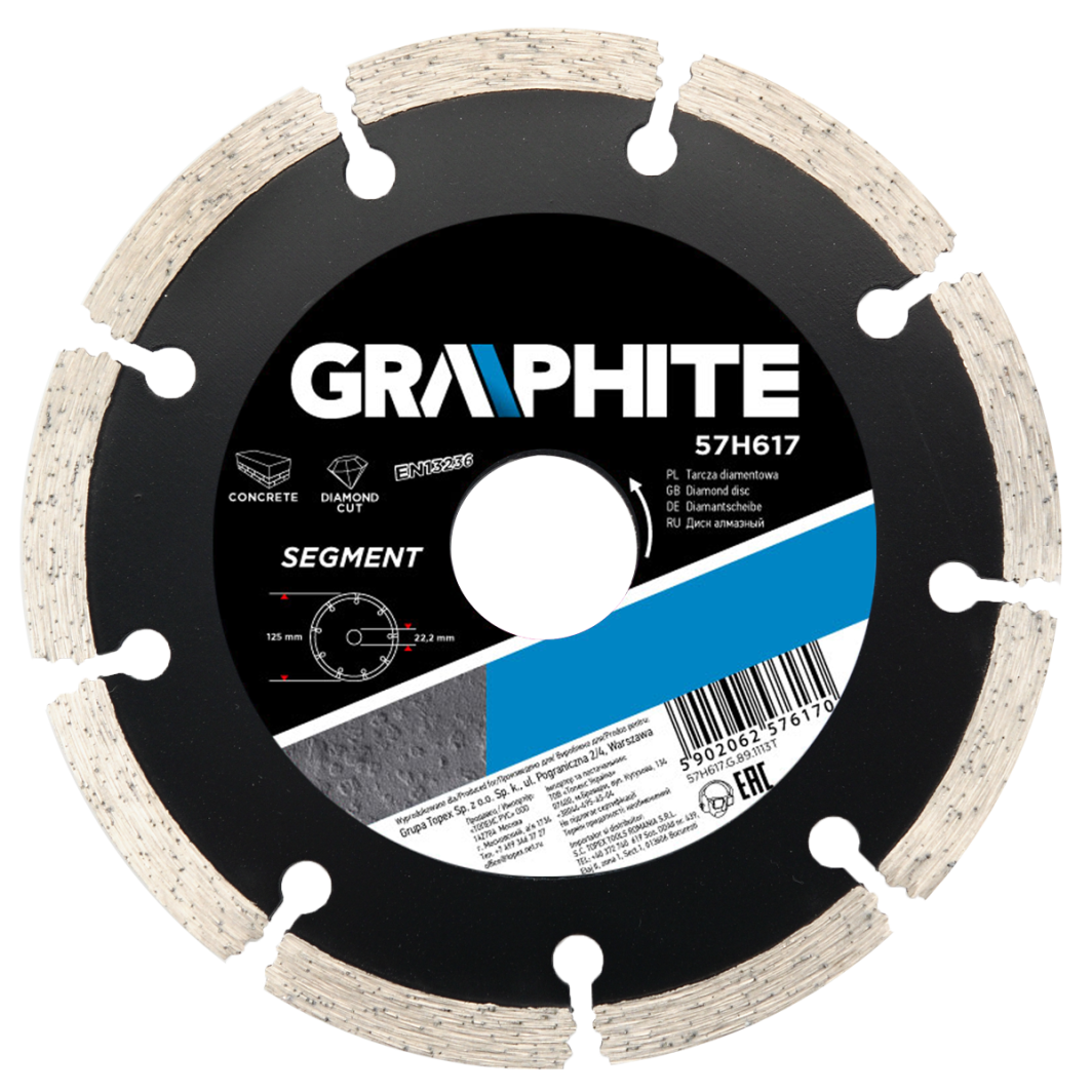 Disk prerës GRAPHITE 57H618 Diamond, 180x22.2mm, i segmentuar 