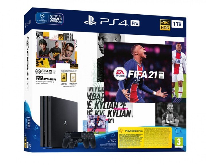 Konzolë PlayStation 4 Pro, 1TB, shasi Gamma, e zezë + videolojë FIFA 21 + 2x kontrollues DualShock 4