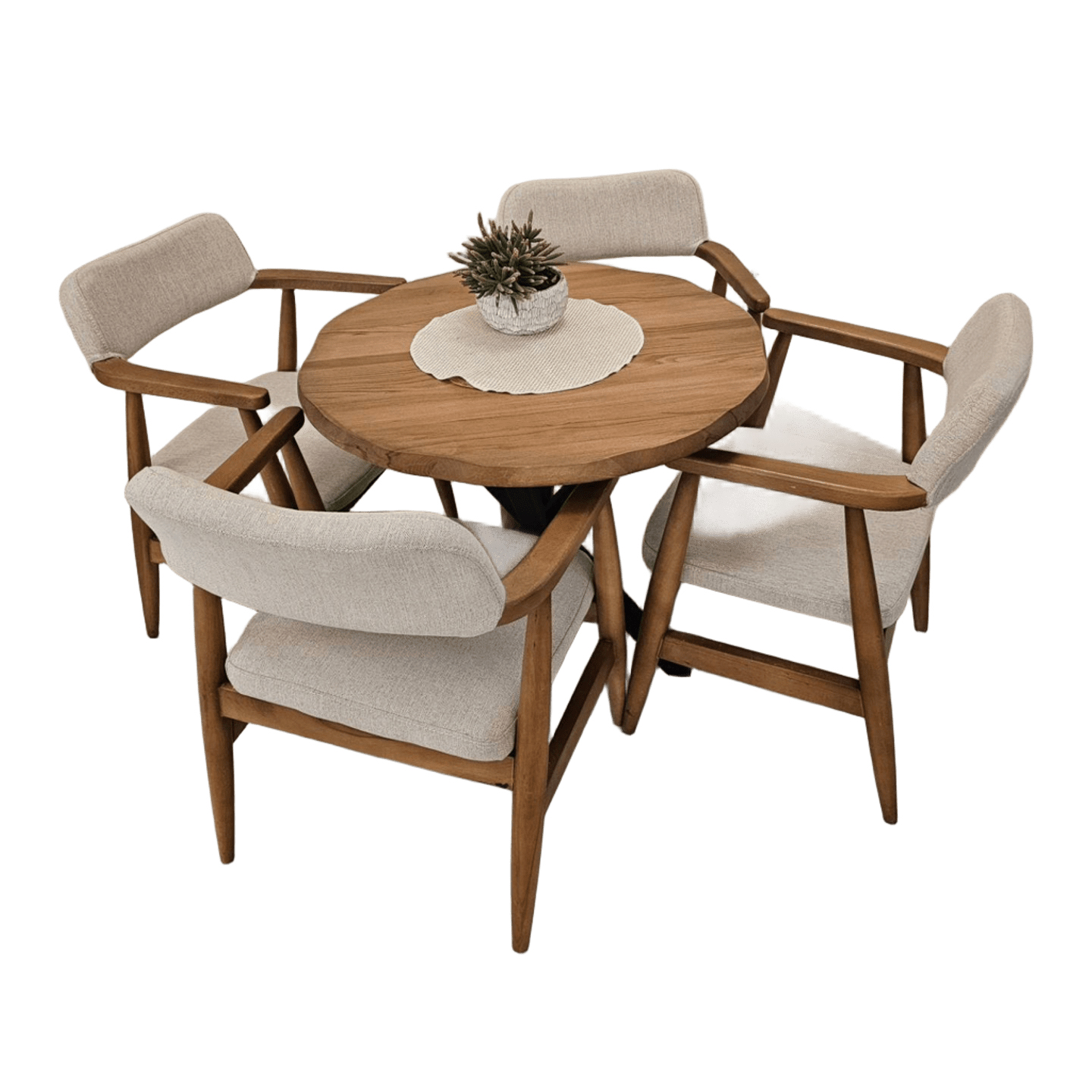 Set tavolinë dhe karrige Donito, 5 pjesë, 90cm, arrë/bezhë