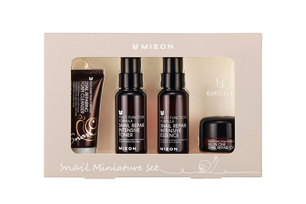 Set Mizon Snail Deluxe, shkumë pastruese 30 ml + tonik 50 ml + esencë 50 ml + krem rigjenerues 15 ml