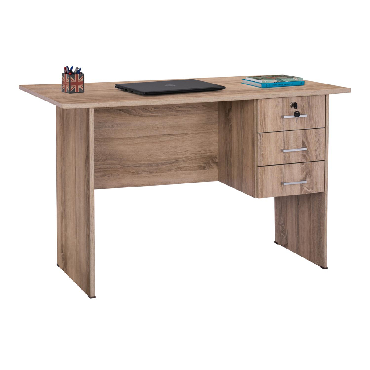 Tavolinë melamine me 3 sirtarë gri 120×60×75 cm (HM2268.02), gri