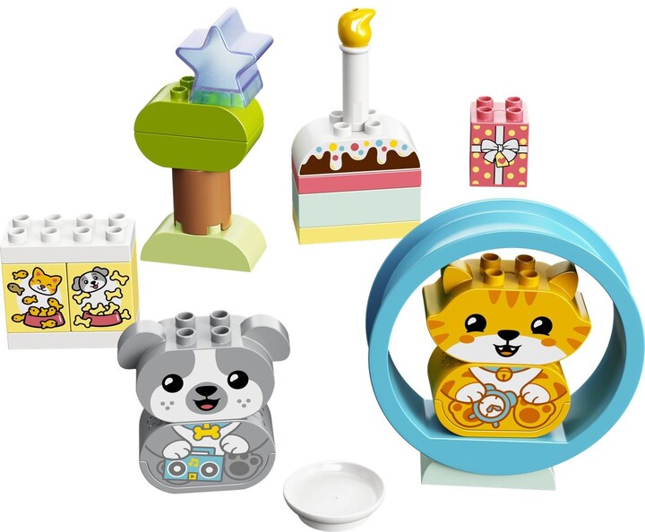 Комплет играчки LEGO® DUPLO® 10977 Моето прво кученце и маче што прават звуци, 22 парчиња
