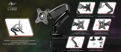 Mbajtëse tavoline Art L-15GD për monitor 13"- 27", e zezë