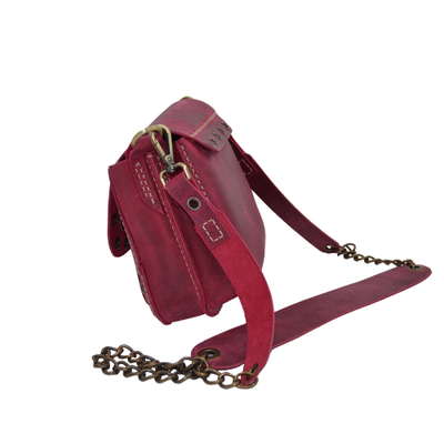 Çantë për femra lëkurë FD Leather, rozë me efekt të vjetëruar