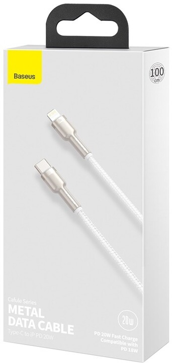 Kabllo BASEUS Cafule Series, USB-C - Lightning, M/M, 20W, 1m, e bardhë