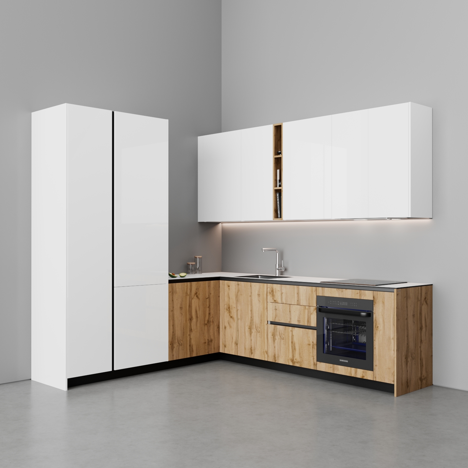 Kuzhinë IMMIGRAND SYSTEMS, Këndore, Bora White/Light Oak