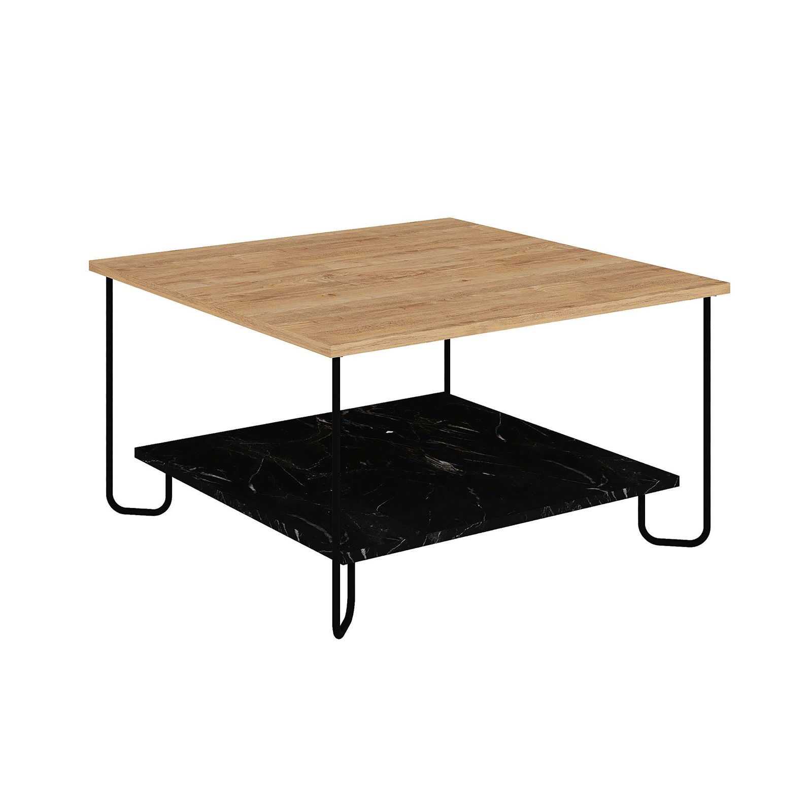 Tavolinë kafeje Decortie Marbo 80 x 80 x 45 cm, kafe e hapur / zezë