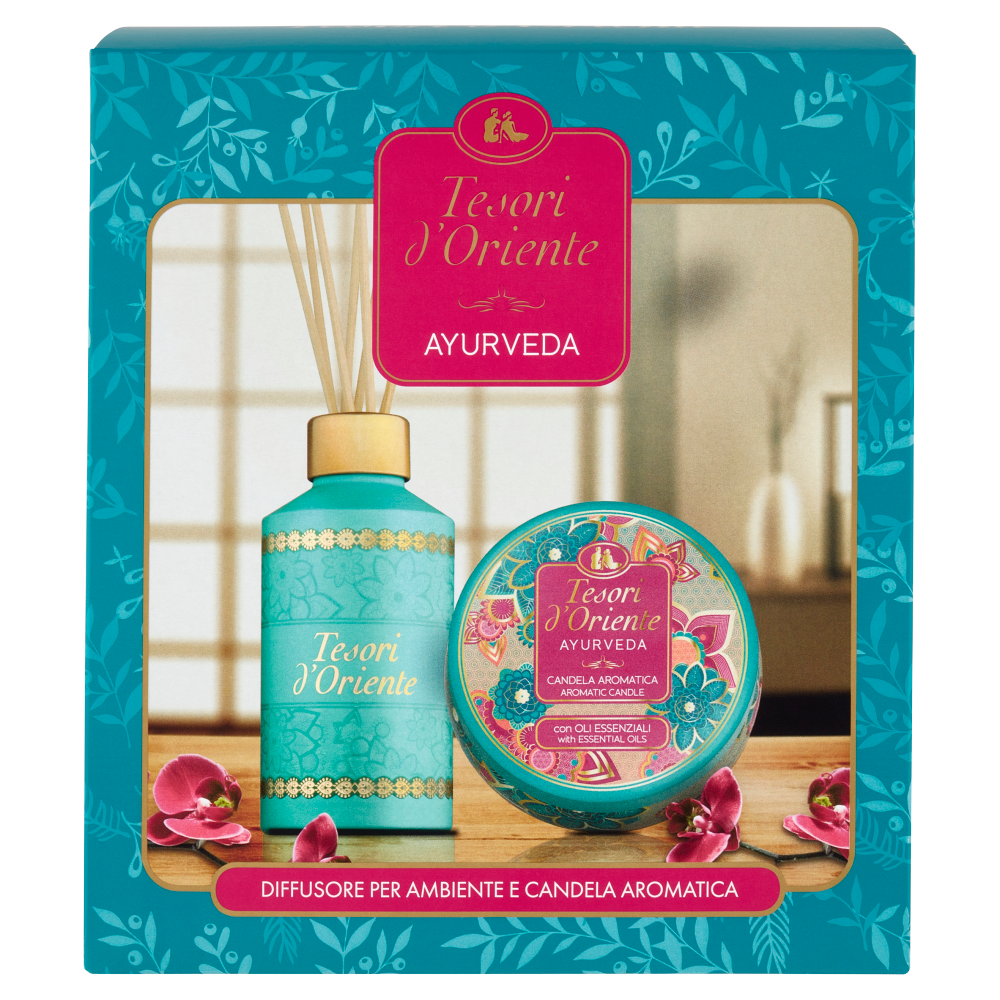Set Tesori d'Oriente Ayurveda Shkopinjë Arome 250 ml + Qiri Aromatik 109 g