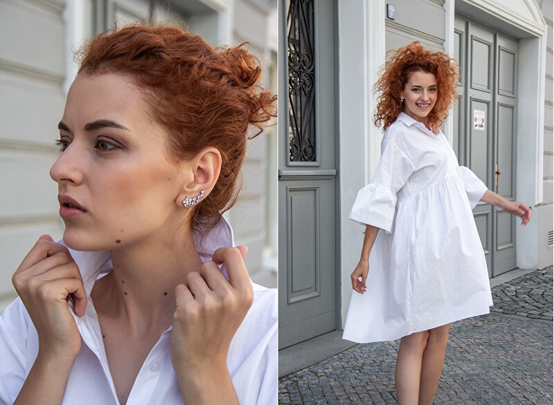 JwL Luxury Pearls Асиметрични Двојни Обетки со Вистински Бел Бисер (JL0260)