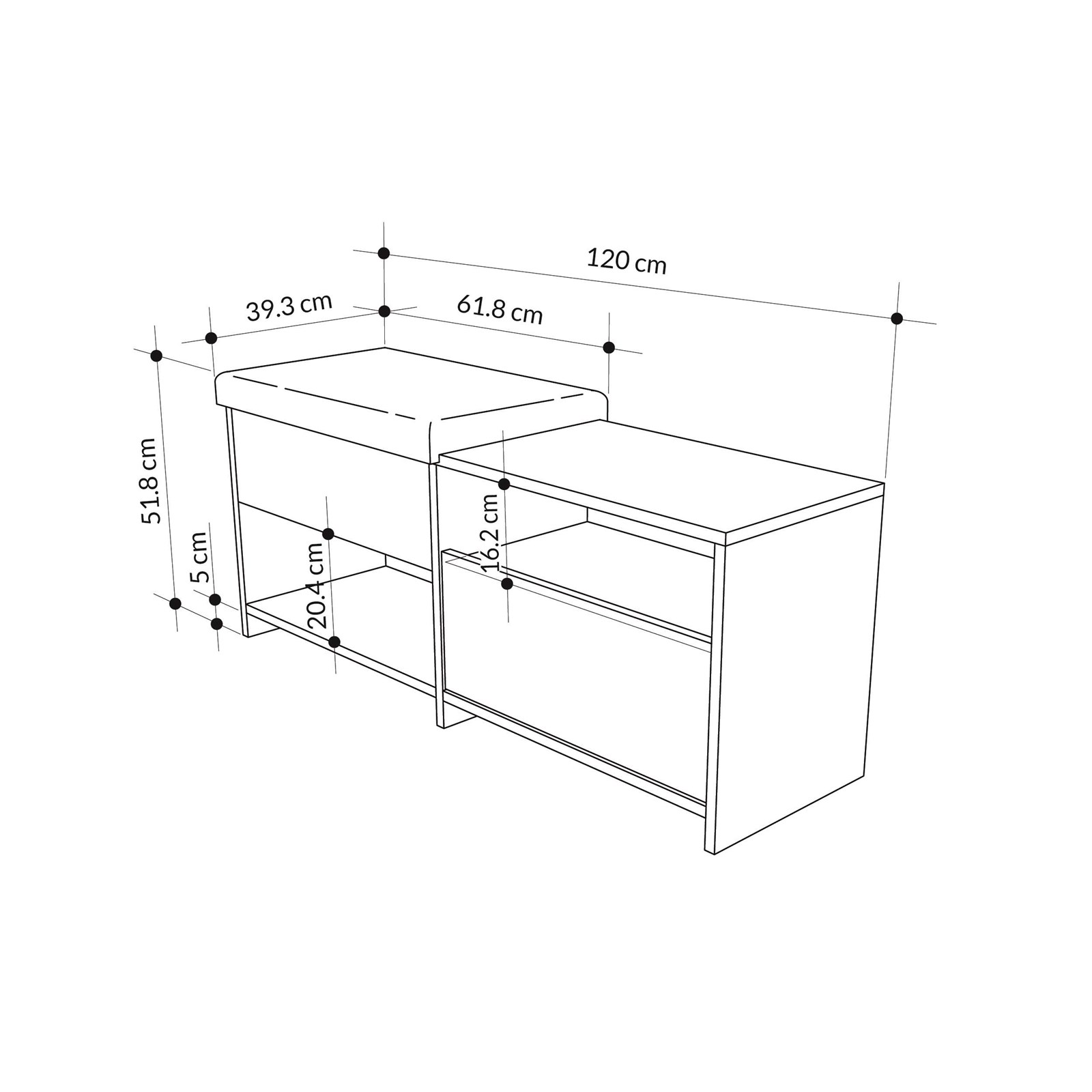 Stol për koridor Decortie Filux 51x120x 40cm, kafe