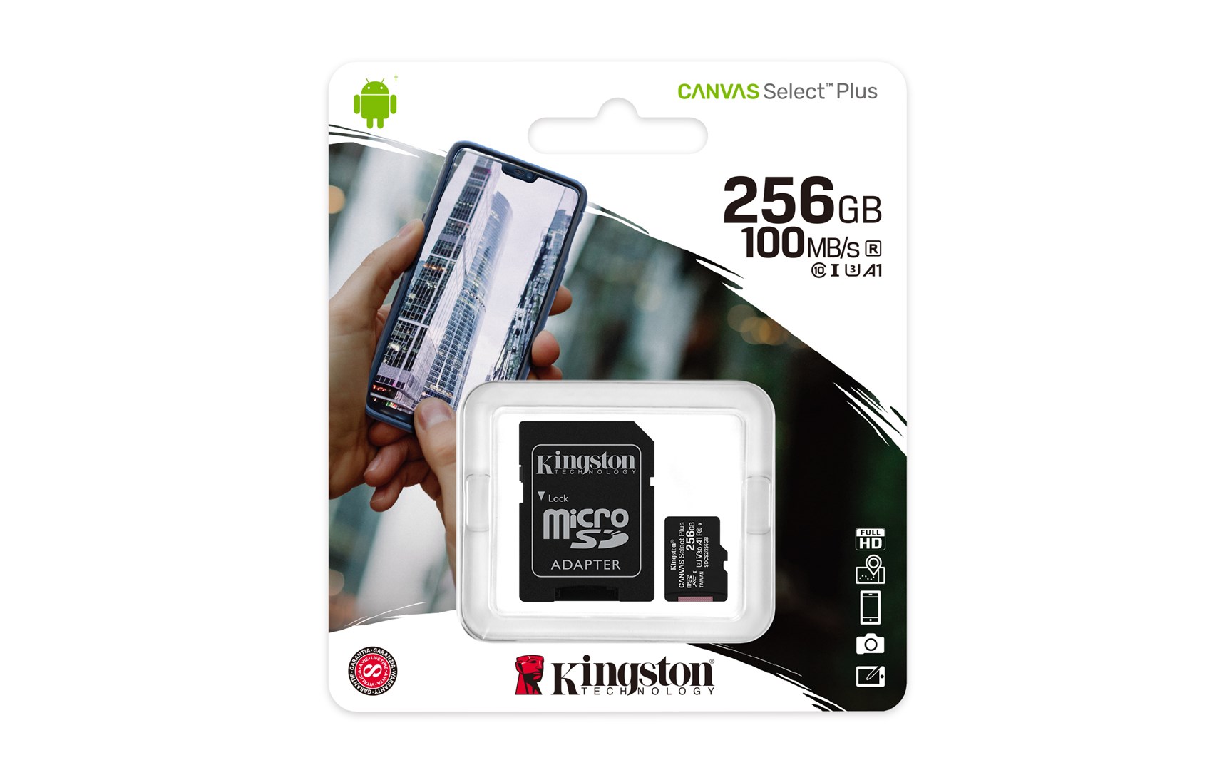 Kartë e memories Kingston Canvas Select Plus, MicroSDXC, 256 GB, Class 10 + përshtatës SD