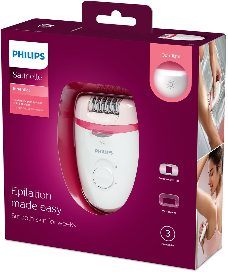 Epilator Philips Satinelle Essential BRE255/00, i bardhë/rozë