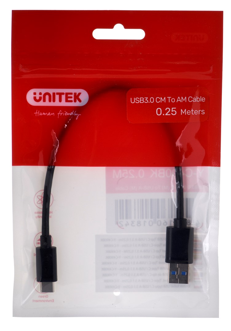 Кабел Unitek, USB C / USB A, 0.25 m