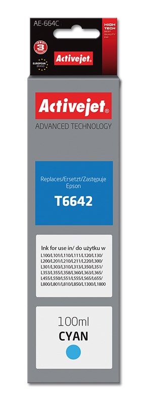 Ngjyrë për printer Activejet AE-664C (zëvendësim për Epson T6642), 100 ml, e kaltër