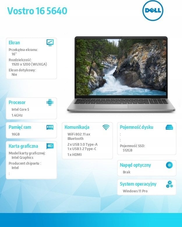 Laptop Dell Vostro 5640, 16.0", Intel Core 5 120U, 16GB RAM, 512GB SSD