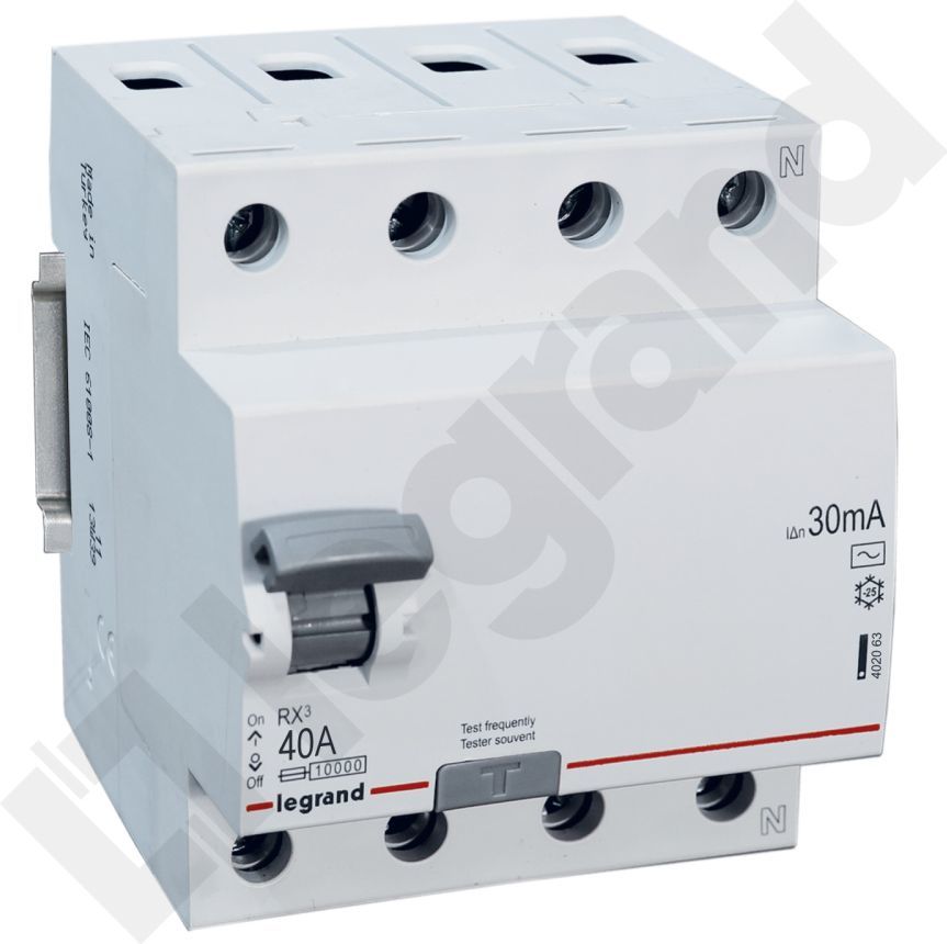 Legrand RX³ Диференцијален Струен Прекинувач, 4P, 40 A, 30 mA, AC Тип Legrand RX³ Диференцијален Струен Прекинувач, 4P, 40 A, 30 mA, AC Тип