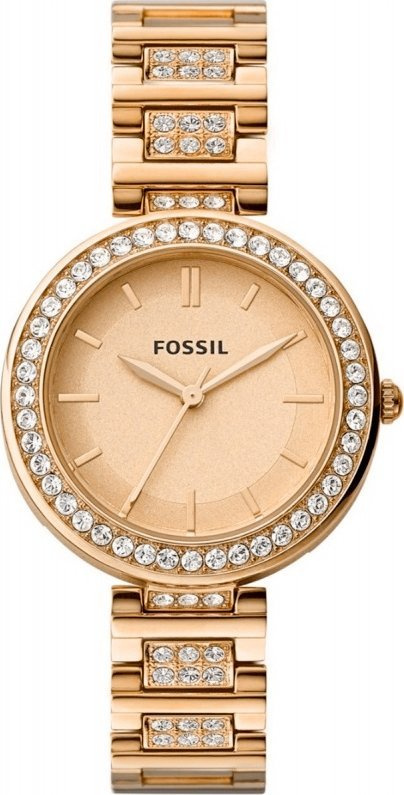 Ora dore Fossil Karli, çelik inox, tre akrepa, ngjyrë rozë gold