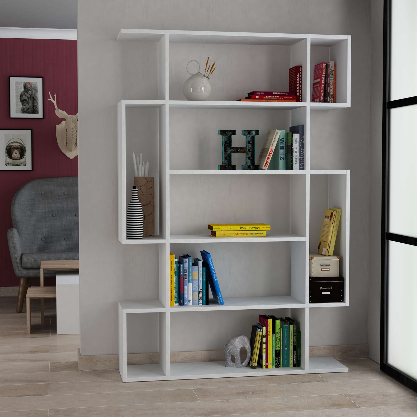 Raft për Libra Decortie Mito (109 x 25 x 161 cm), i bardhë
