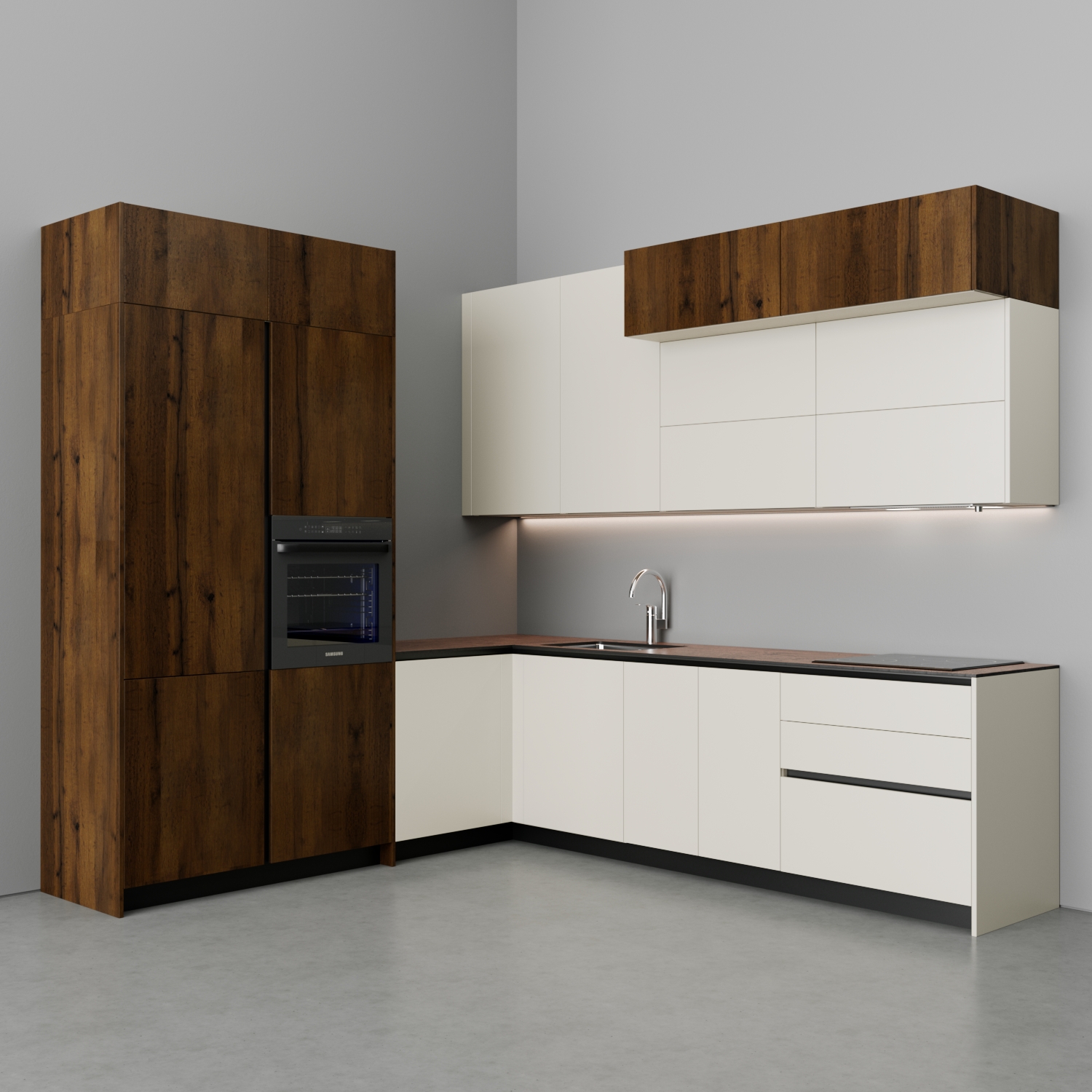 Kuzhinë IMMIGRAND SYSTEMS, Këndore, Dark Oak/Pastel Beige