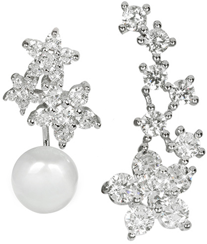 JwL Luxury Pearls Асиметрични Двојни Обетки со Вистински Бел Бисер (JL0260)