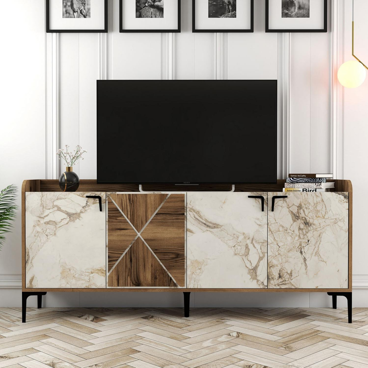 Komodë melamine 180×35×78 cm (HM9433.02), bardhë