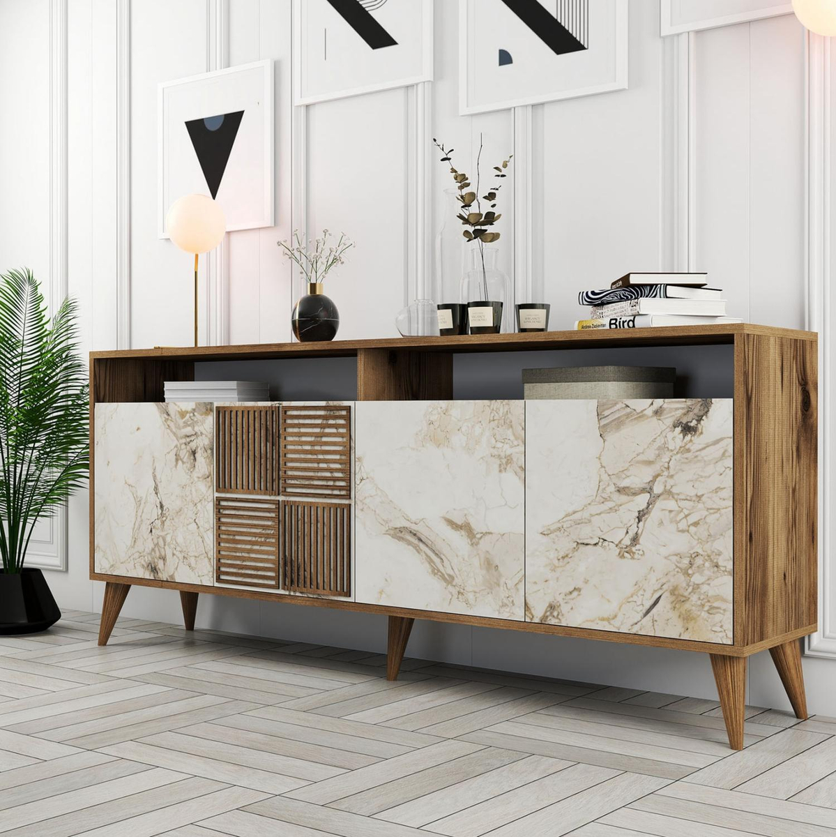 Komodë melamine 180×35×78.6 cm (HM9431.03), bardhë