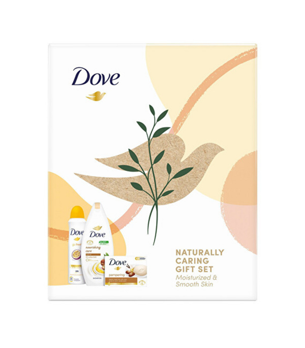 Set për trup Dove Naturally Caring, Xhel dushi 250 ml + Antiperspirant 150 ml + Sapun i ngurtë 100 gr