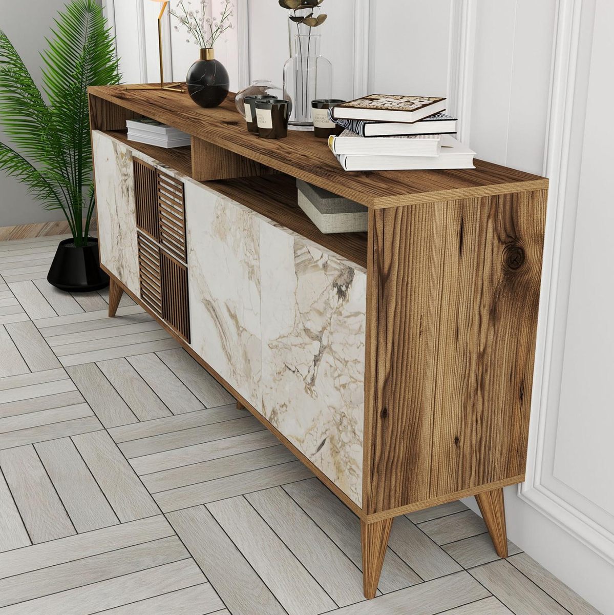 Komodë melamine 180×35×78.6 cm (HM9431.03), bardhë
