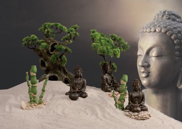 Dekorim për akuarium Zolux Buddha, 10.5 cm, i zi