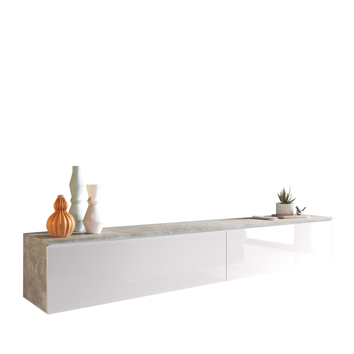 Komodë për TV Dlone 180 (180 x 30 x 33), Bardhë / Hirtë