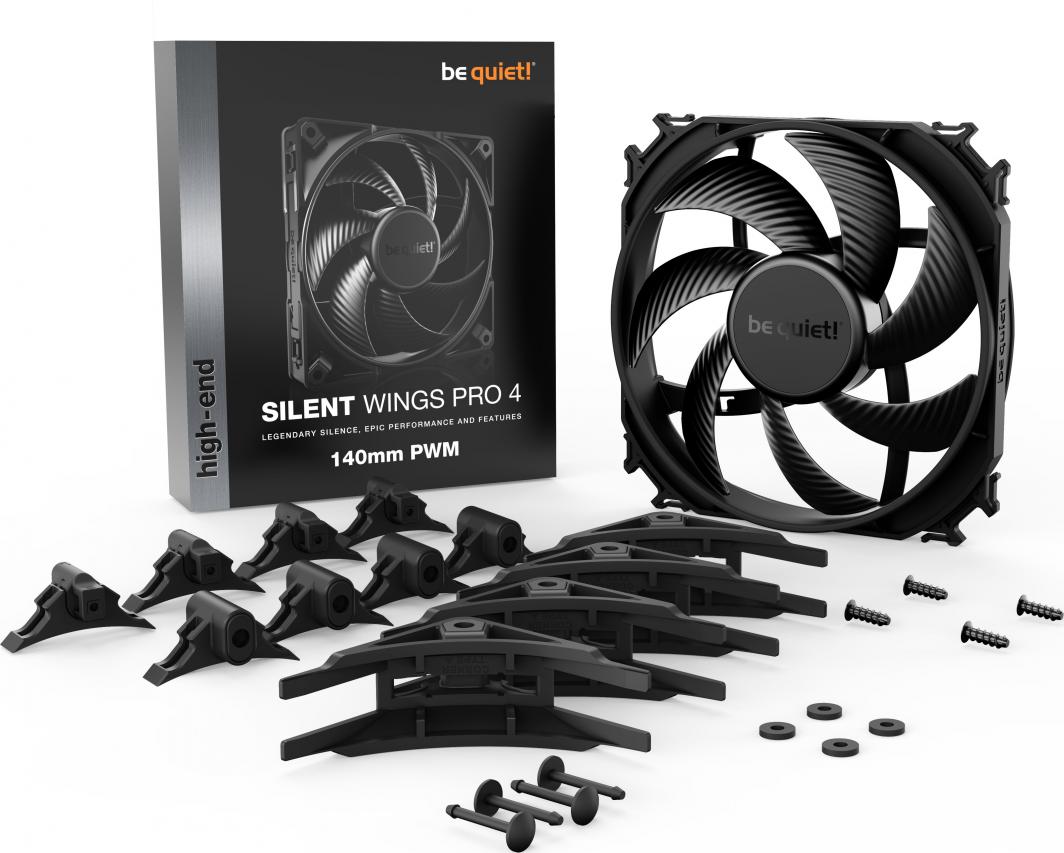 Ладилник be quiet! Silent Wings Pro 4 PWM, 140 мм, црн